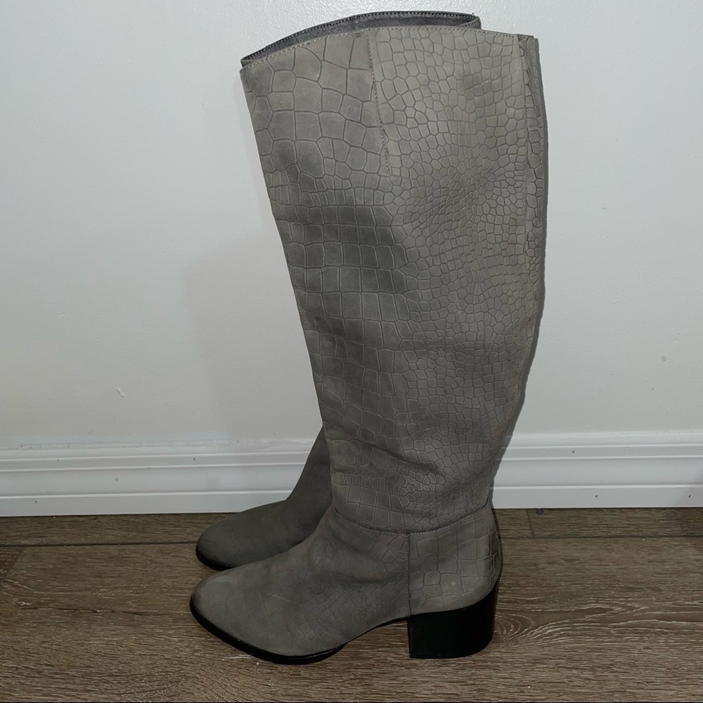 Gray Crocodile Pattern Knee-High Boots - image 4